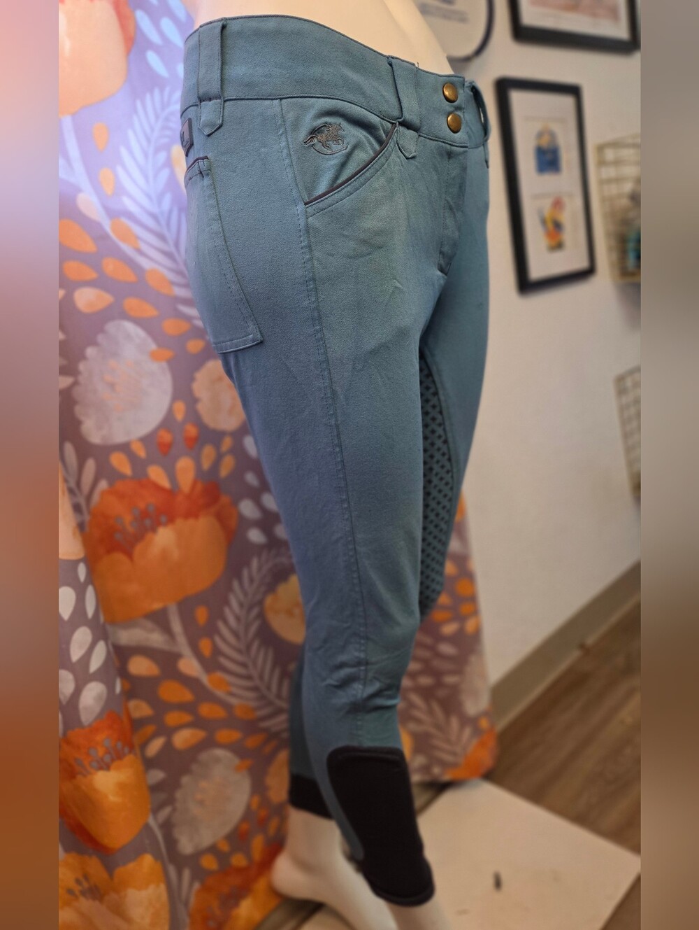Piper Teal Riding Breeches With Grip Seat